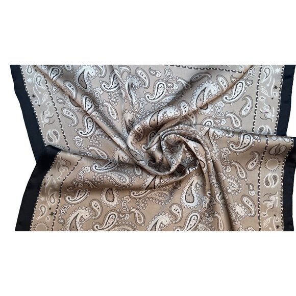 2/$30 NEW Coffee Mocha White Paisley Print Abstract Printed Silky Fashion Scarf - Picture 4 of 7